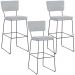 Kit 03 Banquetas Alta Para Cozinha Sala De Jantar Base Em Aço Allana L02 Suede Cinza - Lyam Decor