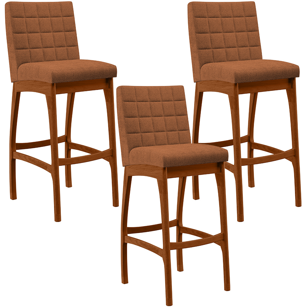 Kit 03 Banquetas Alta Para Cozinha Sala De Jantar Fixa Mila L02 Bouclê Terracota - Lyam Decor