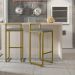 Kit 03 Banquetas Alta Para Cozinha Sala De Jantar Hanna L02 Dourado Linho Cinza Escuro - Lyam Decor