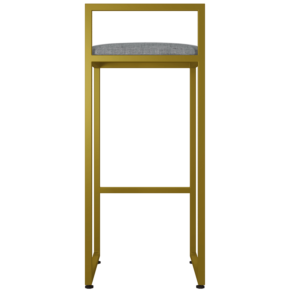 Kit 03 Banquetas Alta Para Cozinha Sala De Jantar Hanna L02 Dourado Linho Cinza Escuro - Lyam Decor