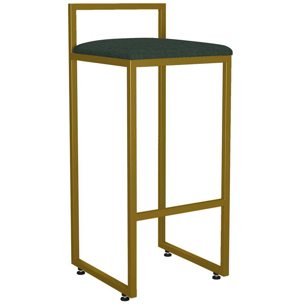 Kit 03 Banquetas Alta Para Cozinha Sala De Jantar Hanna L02 Dourado Linho Verde Musgo - Lyam Decor