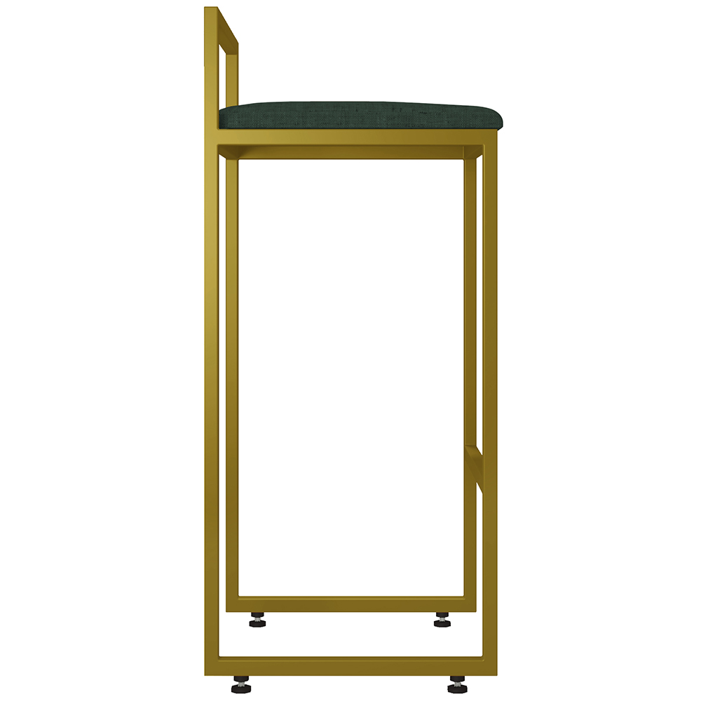 Kit 03 Banquetas Alta Para Cozinha Sala De Jantar Hanna L02 Dourado Linho Verde Musgo - Lyam Decor