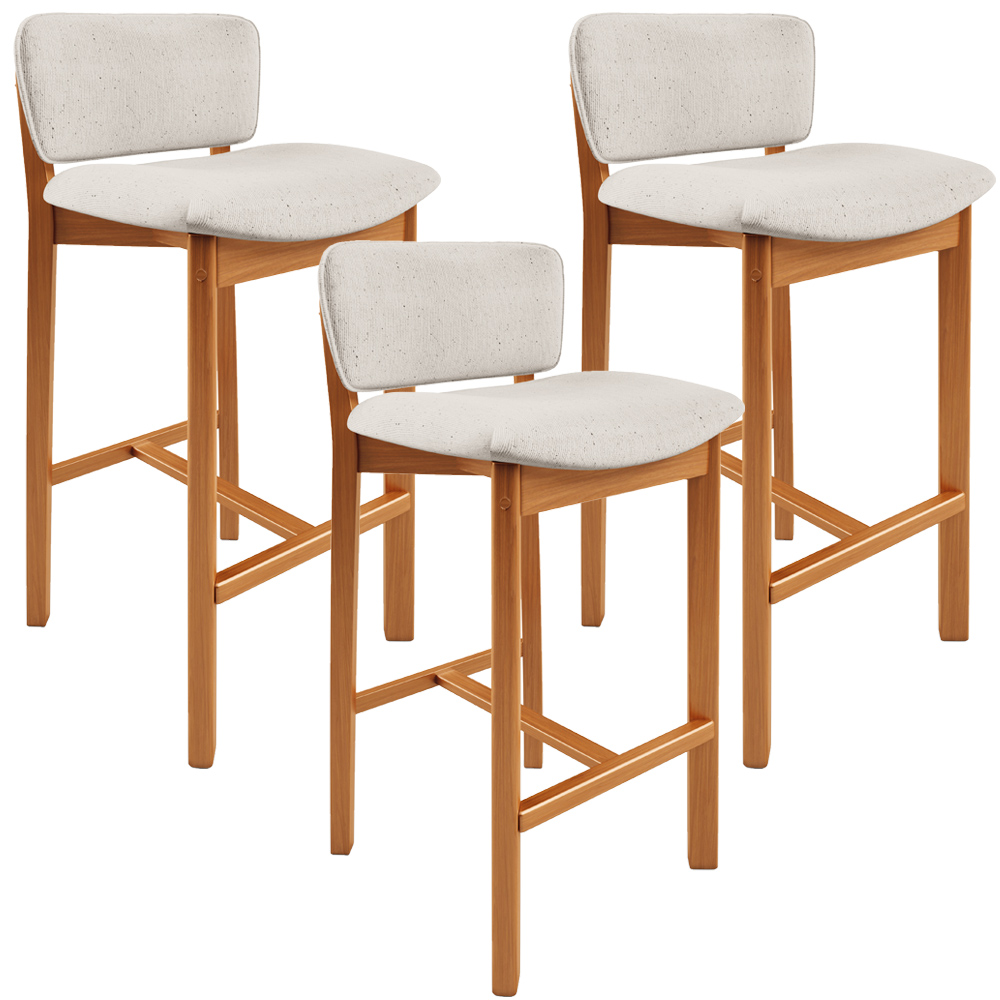 Kit 03 Banquetas Alta Para Cozinha Sala de Jantar Bar Dara L02 Linho Cru - Lyam Decor