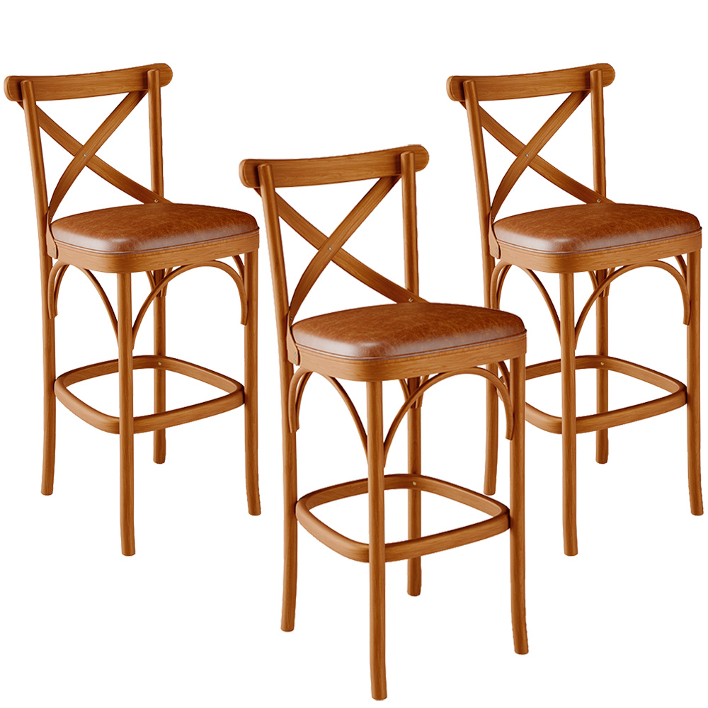 Kit 03 Banquetas Altas Cozinha Bancada Bar Sala Jantar Estofada Ávila L02 Couríssimo Camel - Lyam
