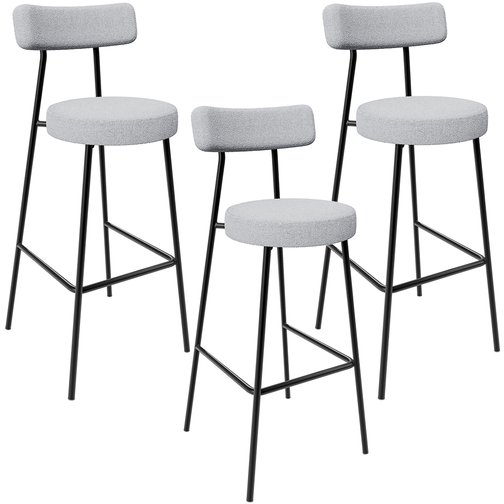 Kit 03 Banquetas Altas Cozinha Bar Sala De Jantar Em Aço Milão L02 Bouclê Cinza - Lyam Decor