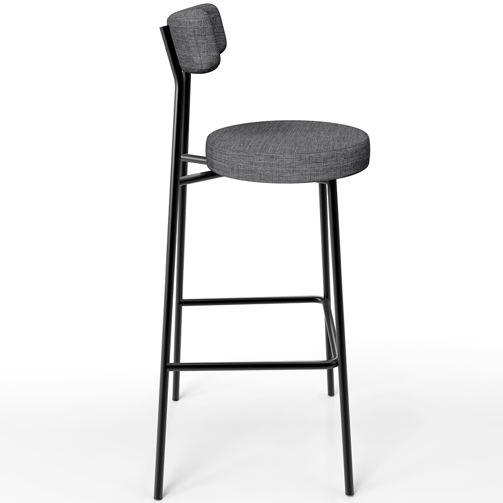 Kit 03 Banquetas Altas Cozinha Bar Sala De Jantar Em Aço Milão L02 Linho Cinza Escuro - Lyam Decor