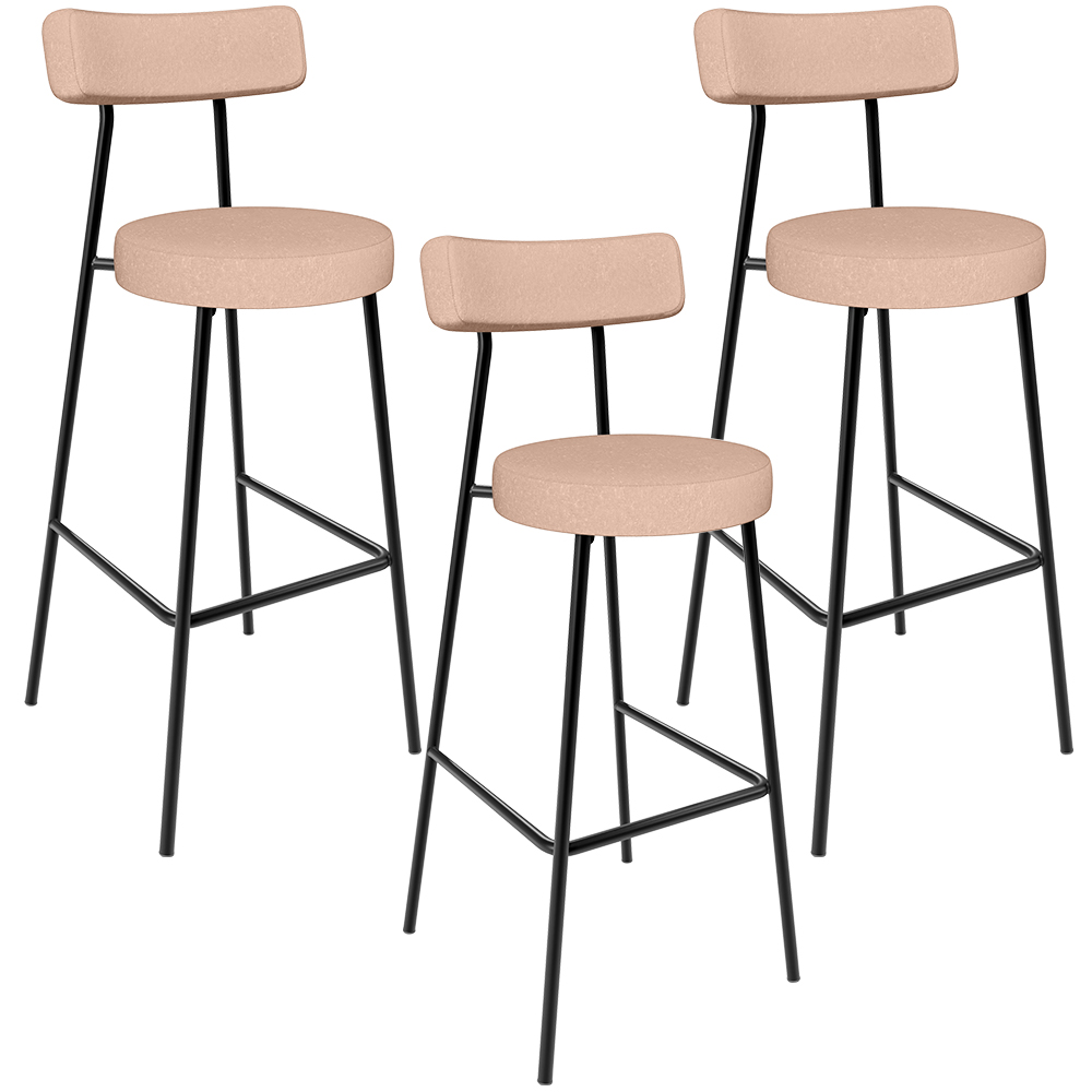 Kit 03 Banquetas Altas Cozinha Bar Sala De Jantar Em Aço Milão L02 Linho Rosê - Lyam Decor