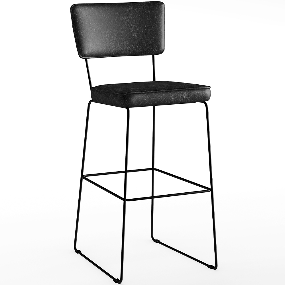 Kit 03 Banquetas Altas Cozinha Sala Jantar Base Em Aço Fixa Allana L02 Couríssimo Preto - Lyam Decor