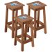 Kit 03 Banquetas Altas De Madeira Maciça Pinus Com Cerâmica Vintage Rústica W02 Imbuia - Lyam Decor