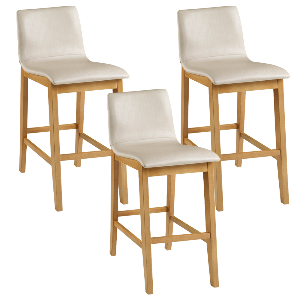 Kit 03 Banquetas Altas Estofada Para Cozinha Sala De Jantar Fixa Elis B05 Facto Bege - Lyam Decor