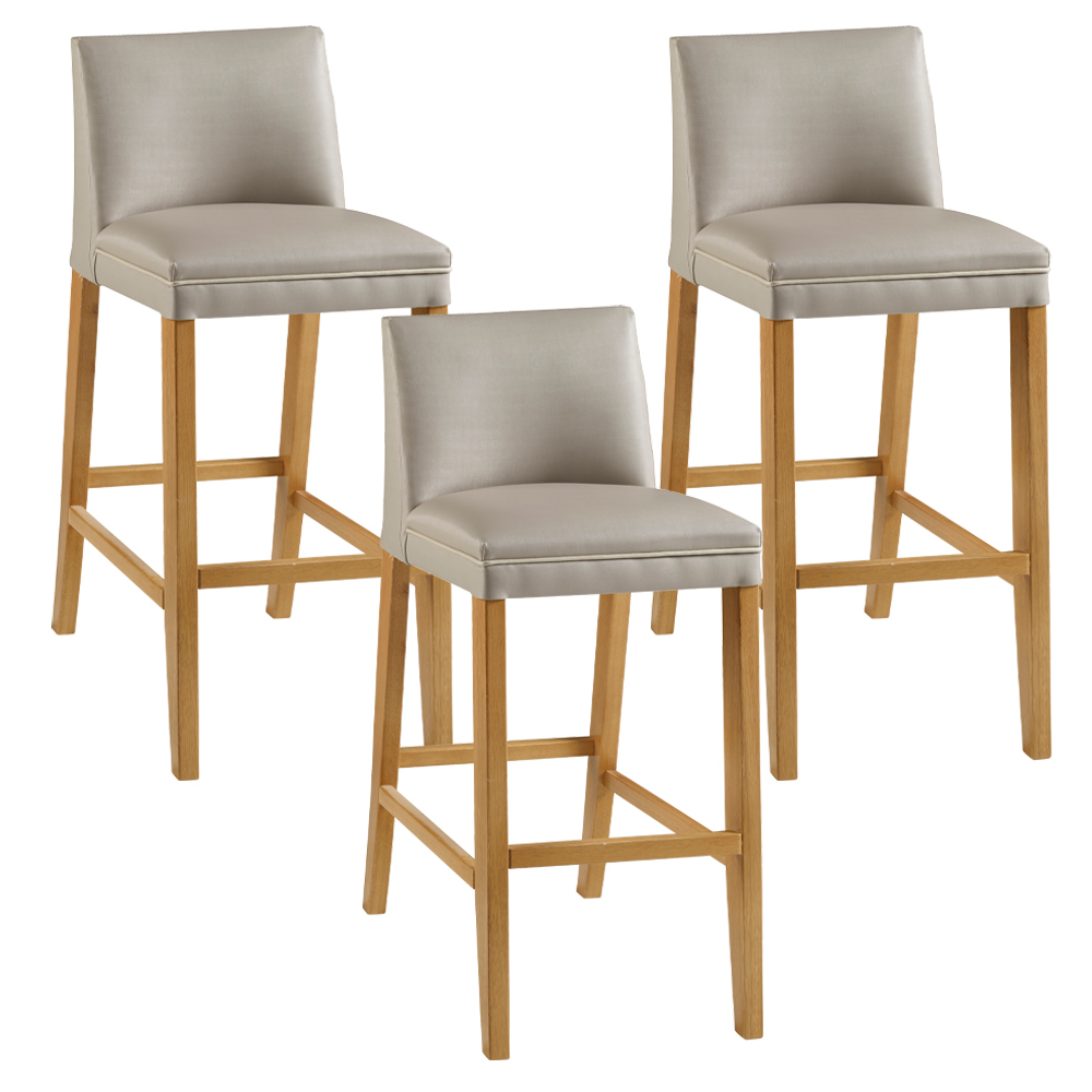 Kit 03 Banquetas Altas Estofada Para Cozinha Sala De Jantar Fixa Maitê B05 Facto Bege - Lyam Decor