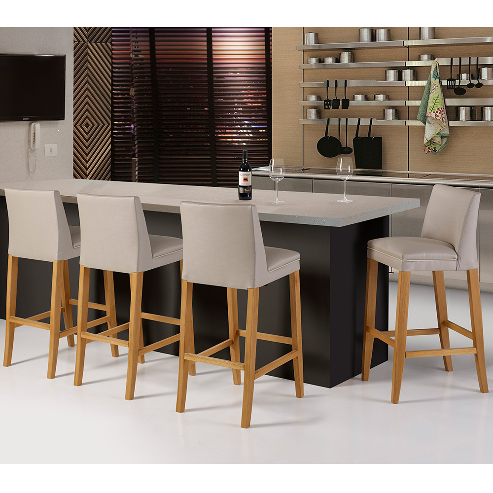 Kit 03 Banquetas Altas Estofada Para Cozinha Sala De Jantar Fixa Maitê B05 Facto Bege - Lyam Decor