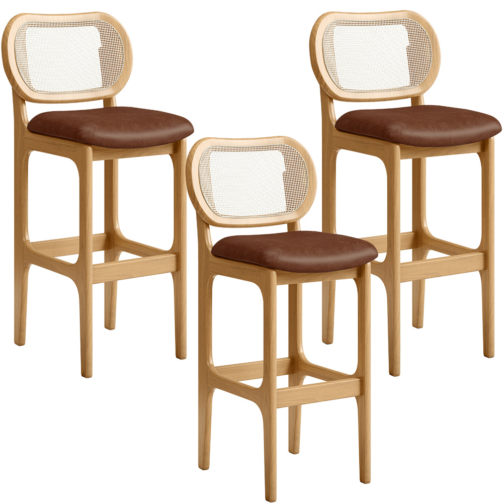 Kit 03 Banquetas Altas Para Cozinha Bancada Sala Tela Betta Fixa L02 Couríssimo Marrom - Lyam