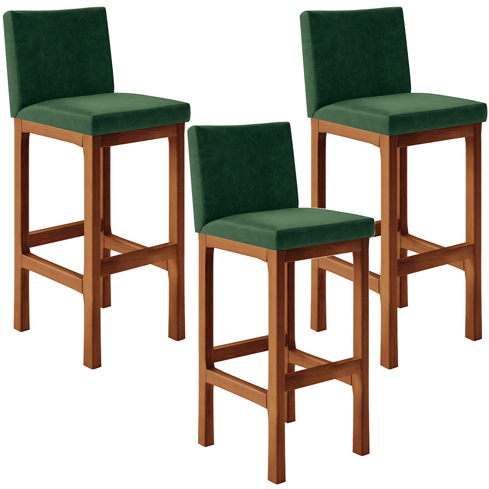 Kit 03 Banquetas Altas Para Cozinha Sala De Jantar Fixa Alya L02 Facto Verde Musgo - Lyam Decor