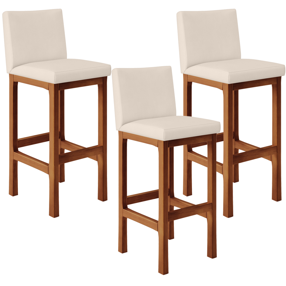 Kit 03 Banquetas Altas Para Cozinha Sala De Jantar Fixa Alya L02 Suede Bege - Lyam Decor