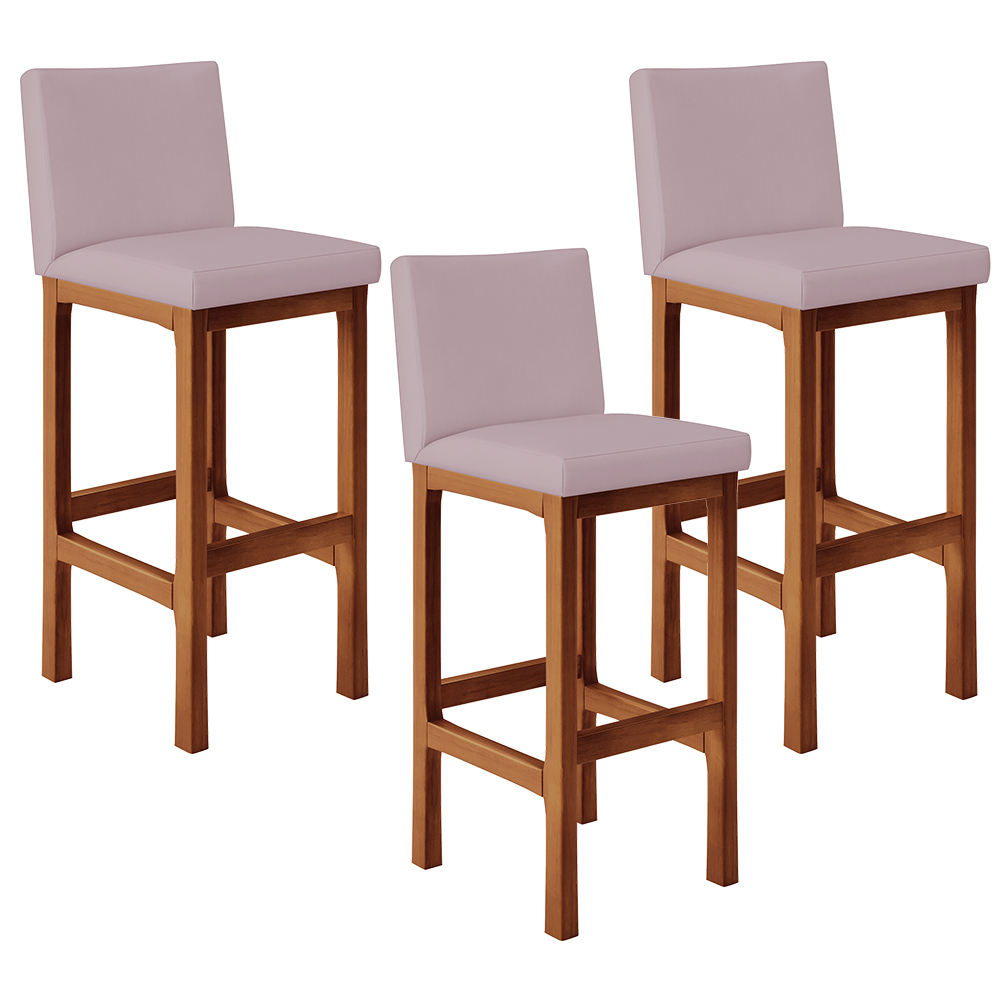 Kit 03 Banquetas Altas Para Cozinha Sala De Jantar Fixa Alya L02 Suede Rosê - Lyam Decor