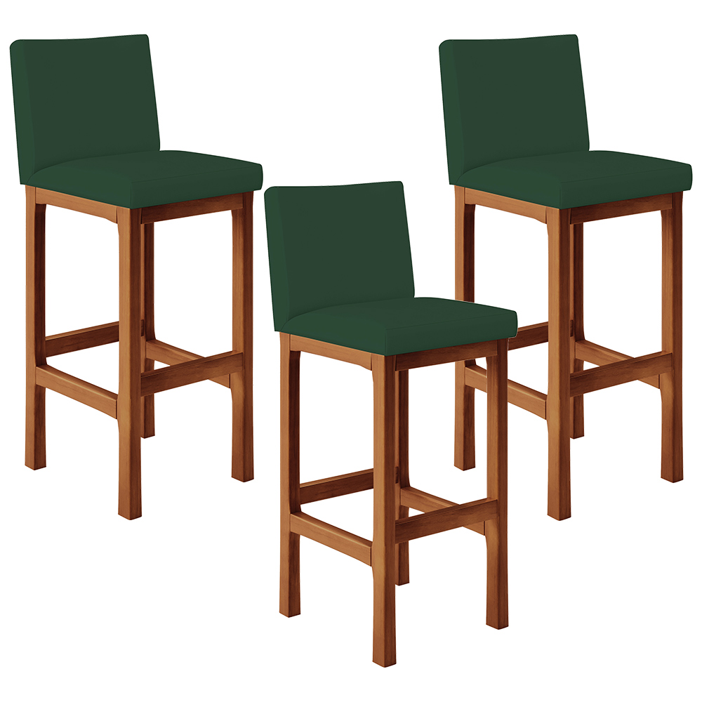 Kit 03 Banquetas Altas Para Cozinha Sala De Jantar Fixa Alya L02 Suede Verde Musgo - Lyam Decor