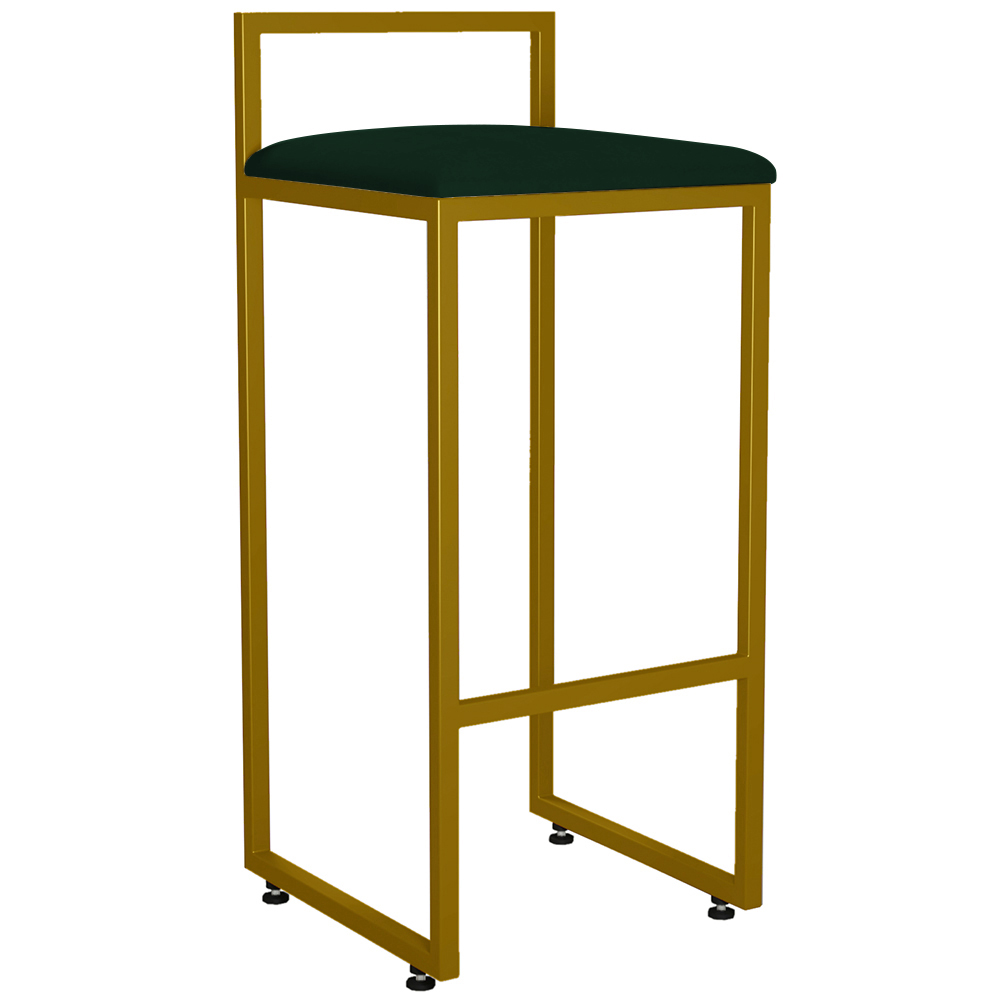 Kit 03 Banquetas Altas Para Cozinha Sala De Jantar Hanna L02 Dourado Suede Verde Musgo - Lyam Decor