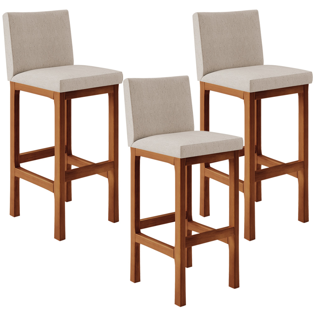 Kit 03 Banquetas Altas Para Cozinha Sala de Jantar Fixa Alya L02 Linho Bege - Lyam Decor