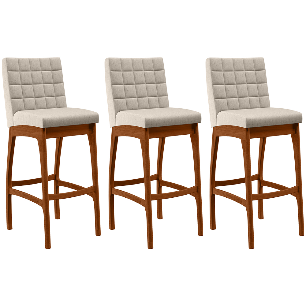 Kit 03 Banquetas Altas Para Cozinha Sala de Jantar Fixa Mila B04 Linho Cru - Lyam Decor