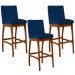 Kit 03 Banquetas Altas Para Cozinha Sala de Jantar Fixa Mila B04 Suede Azul Marinho - Lyam Decor
