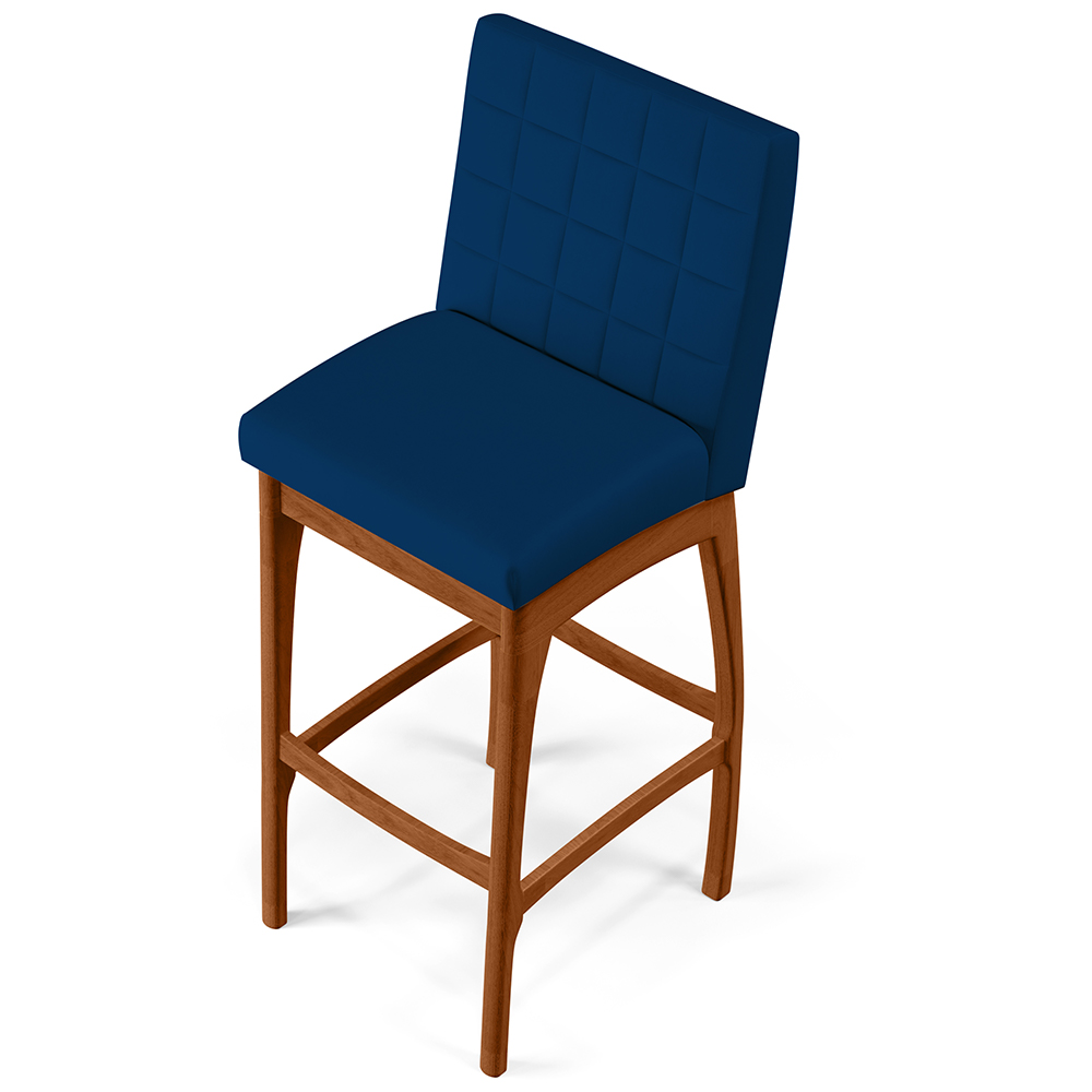 Kit 03 Banquetas Altas Para Cozinha Sala de Jantar Fixa Mila B04 Suede Azul Marinho - Lyam Decor
