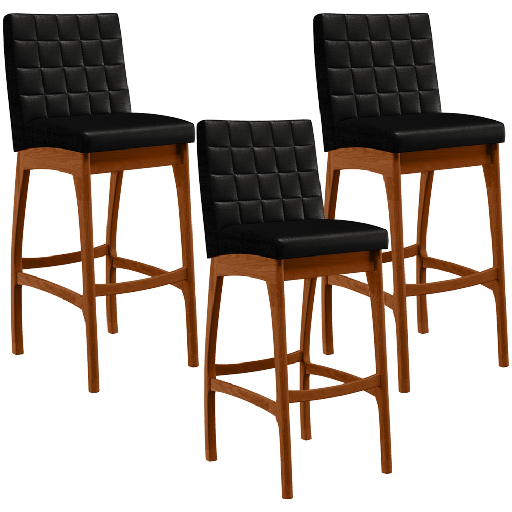 Kit 03 Banquetas Altas Para Cozinha Sala de Jantar Fixa Mila L02 Facto Preto Metalizado - Lyam Decor