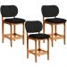 Kit 03 Banquetas Baixa Bar Cozinha E Sala De Jantar Fixa Betta L02 Imbuia Linho Chumbo - Lyam Decor