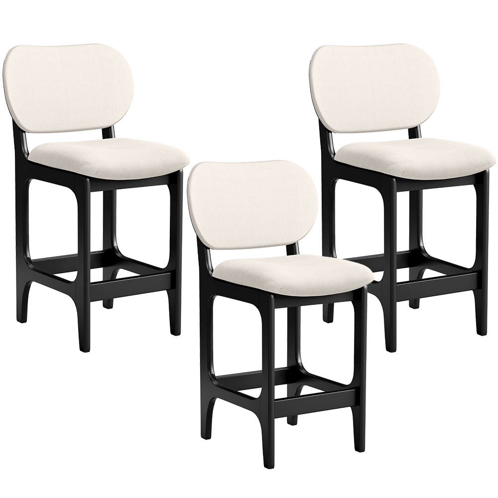 Kit 03 Banquetas Baixa Bar Cozinha E Sala De Jantar Fixa Betta L02 Preto Linho Cru - Lyam Decor