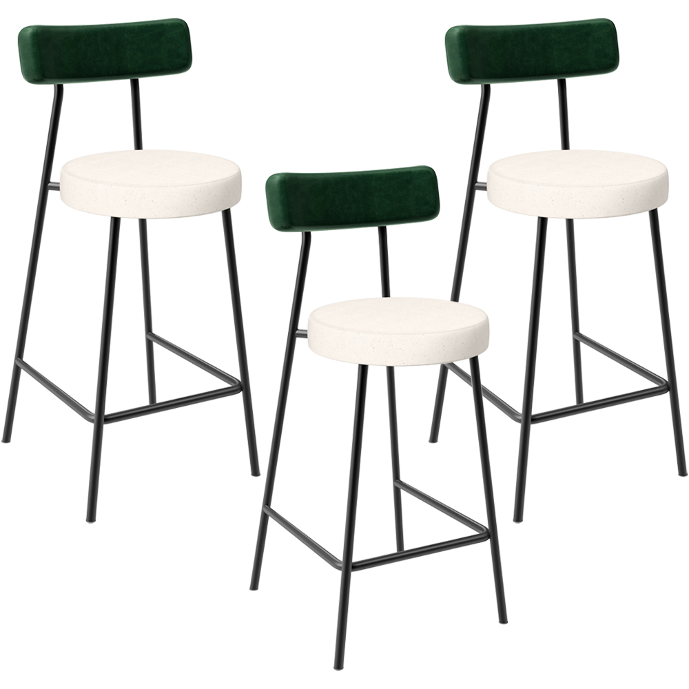 Kit 03 Banquetas Baixa Bar Cozinha E Sala De Jantar Milão L02 Facto Verde Linho Cru - Lyam Decor