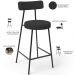 Kit 03 Banquetas Baixa Bar Cozinha Sala De Jantar Estrutura Em Aço Milão L02 Suede Preto - Lyam Decor