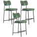 Kit 03 Banquetas Baixa Bar Cozinha Sala De Jantar Preto Elira L02 Couríssimo Verde - Lyam Decor