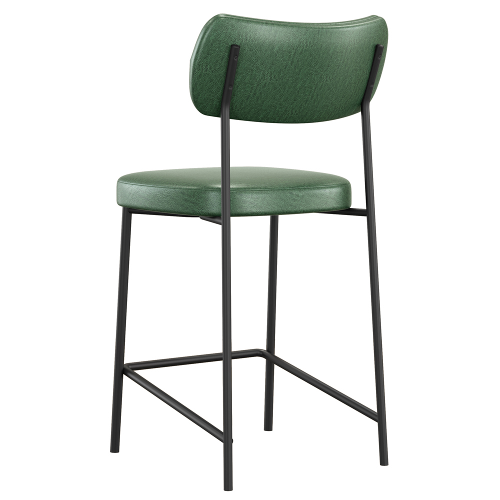 Kit 03 Banquetas Baixa Bar Cozinha Sala De Jantar Preto Elira L02 Couríssimo Verde - Lyam Decor