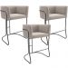 Kit 03 Banquetas Baixa Base de Aço Preto Betina D02 Bouclê Creme C-54 - Lyam Decor