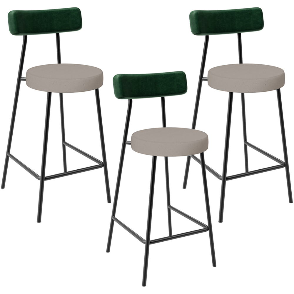 Kit 03 Banquetas Baixa Cozinha E Sala Jantar Bancada Milão L02 Facto Verde Linho Bege - Lyam Decor