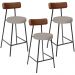 Kit 03 Banquetas Baixa Cozinha Sala De Jantar Milão L02 Couríssimo Marrom Linho Bege - Lyam Decor