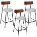 Kit 03 Banquetas Baixa Cozinha Sala De Jantar Milão L02 Couríssimo Marrom Linho Cinza - Lyam Decor