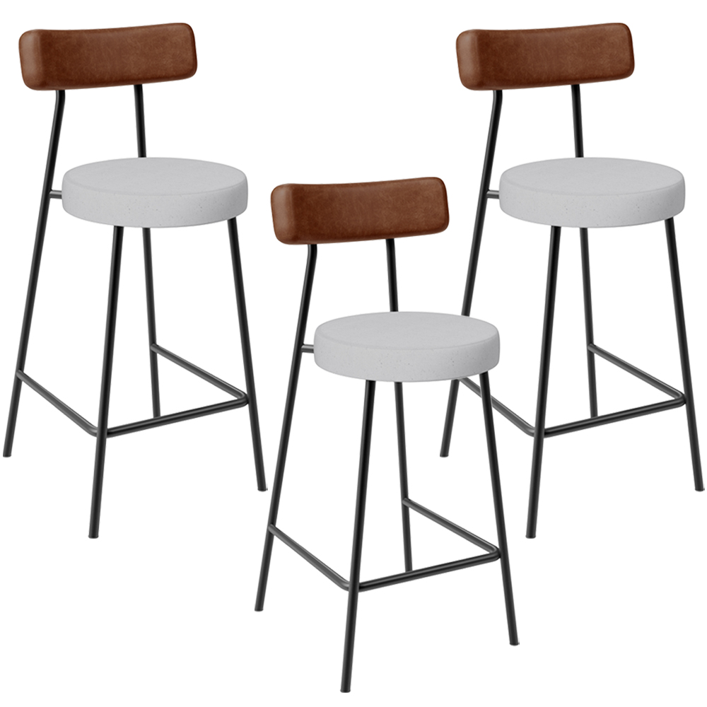 Kit 03 Banquetas Baixa Cozinha Sala De Jantar Milão L02 Couríssimo Marrom Linho Cinza - Lyam Decor
