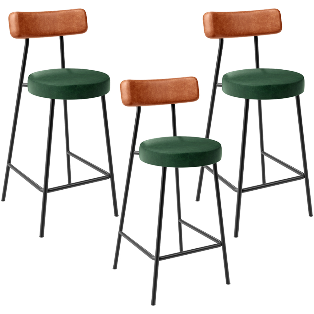 Kit 03 Banquetas Baixa Cozinha Sala Jantar Bancada Milão L02 Couríssimo Camel Verde - Lyam Decor
