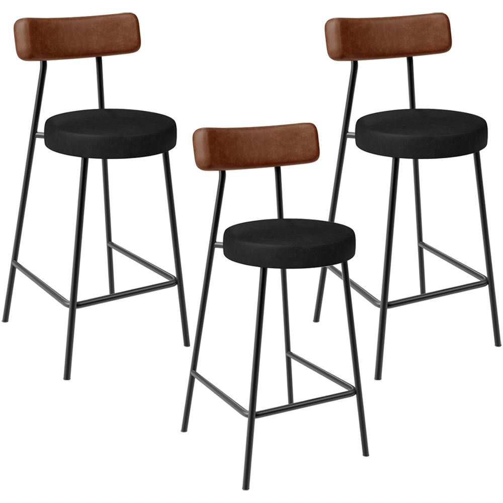 Kit 03 Banquetas Baixa Cozinha Sala Jantar Bancada Milão L02 Couríssimo Marrom Preto - Lyam Decor