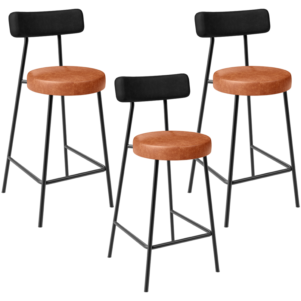 Kit 03 Banquetas Baixa Cozinha Sala Jantar Bancada Milão L02 Couríssimo Preto Camel  - Lyam Decor