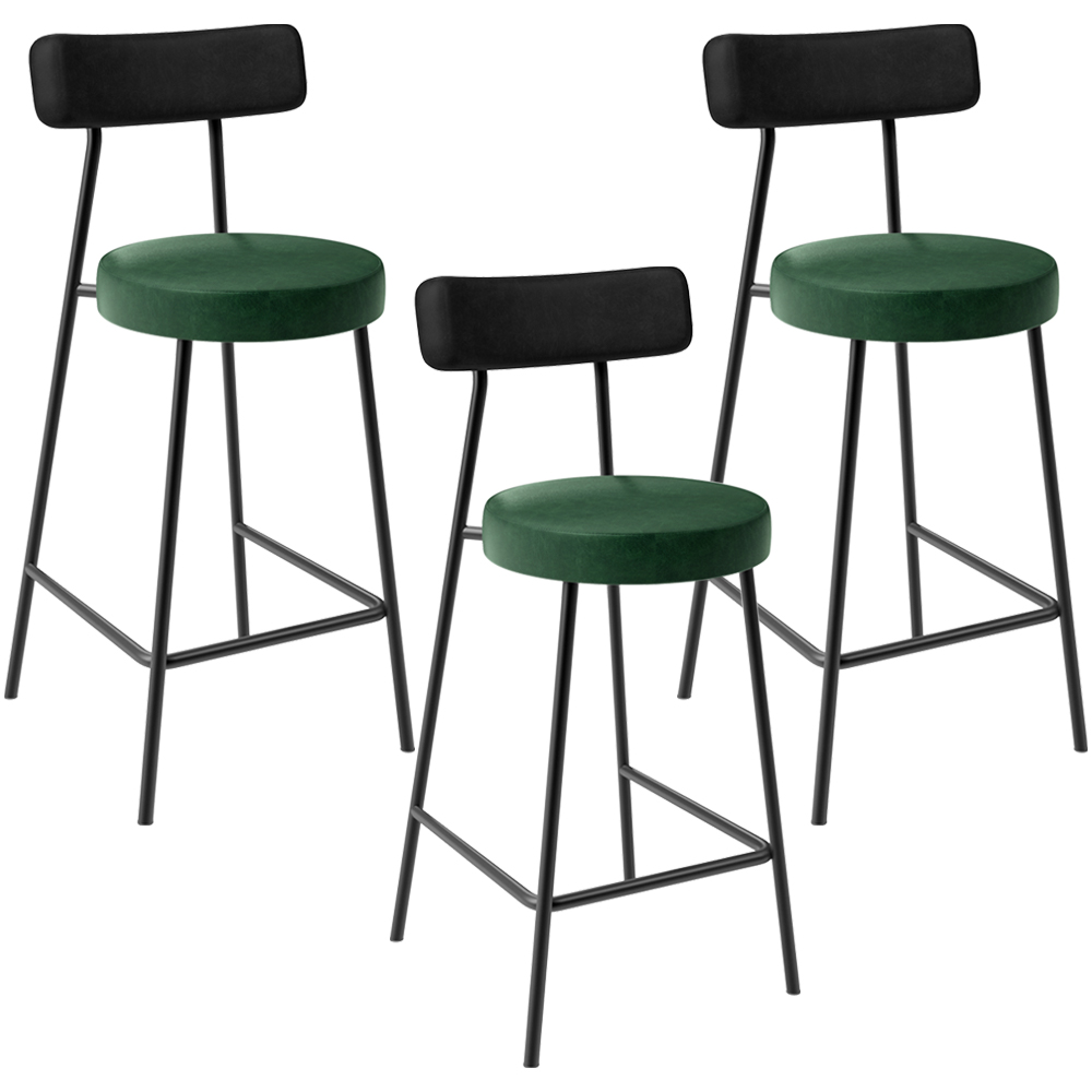 Kit 03 Banquetas Baixa Cozinha Sala Jantar Bancada Milão L02 Couríssimo Preto Verde - Lyam Decor