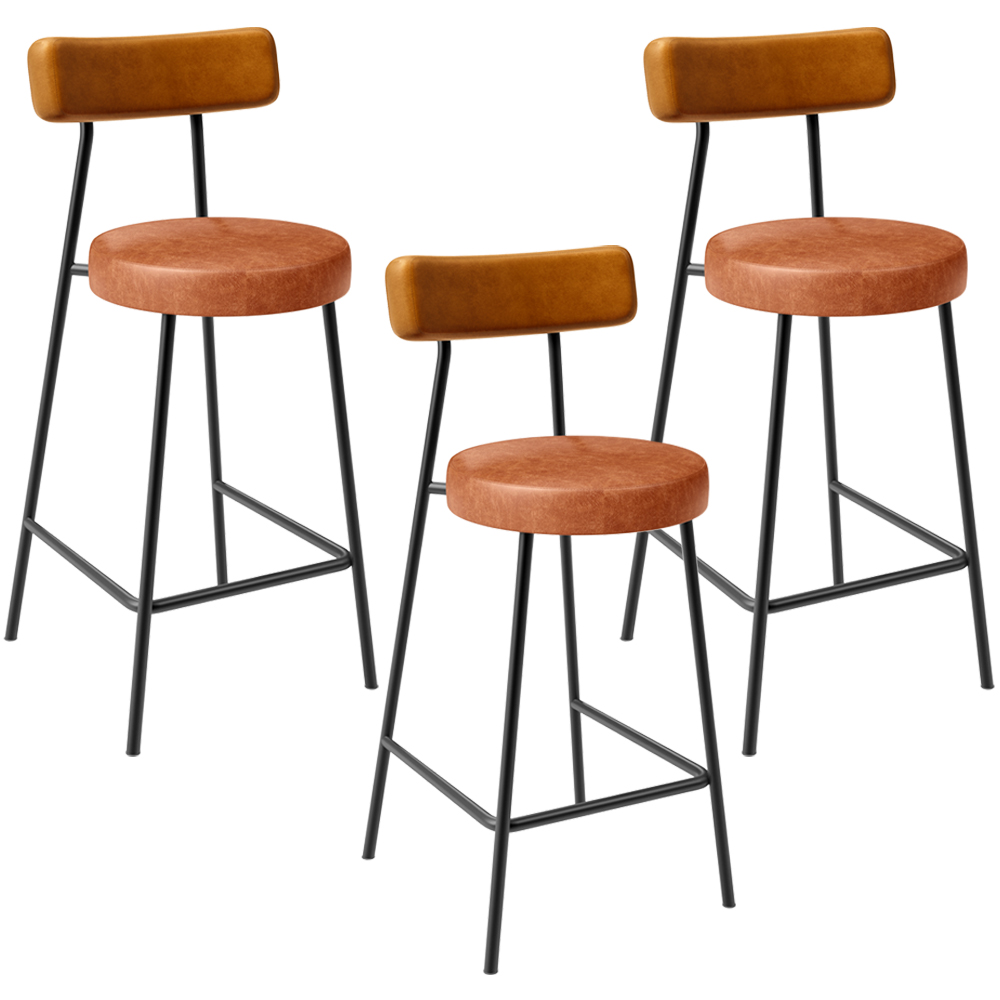 Kit 03 Banquetas Baixa Cozinha Sala Jantar Bancada Milão L02 Couríssimo Whisky Camel - Lyam Decor