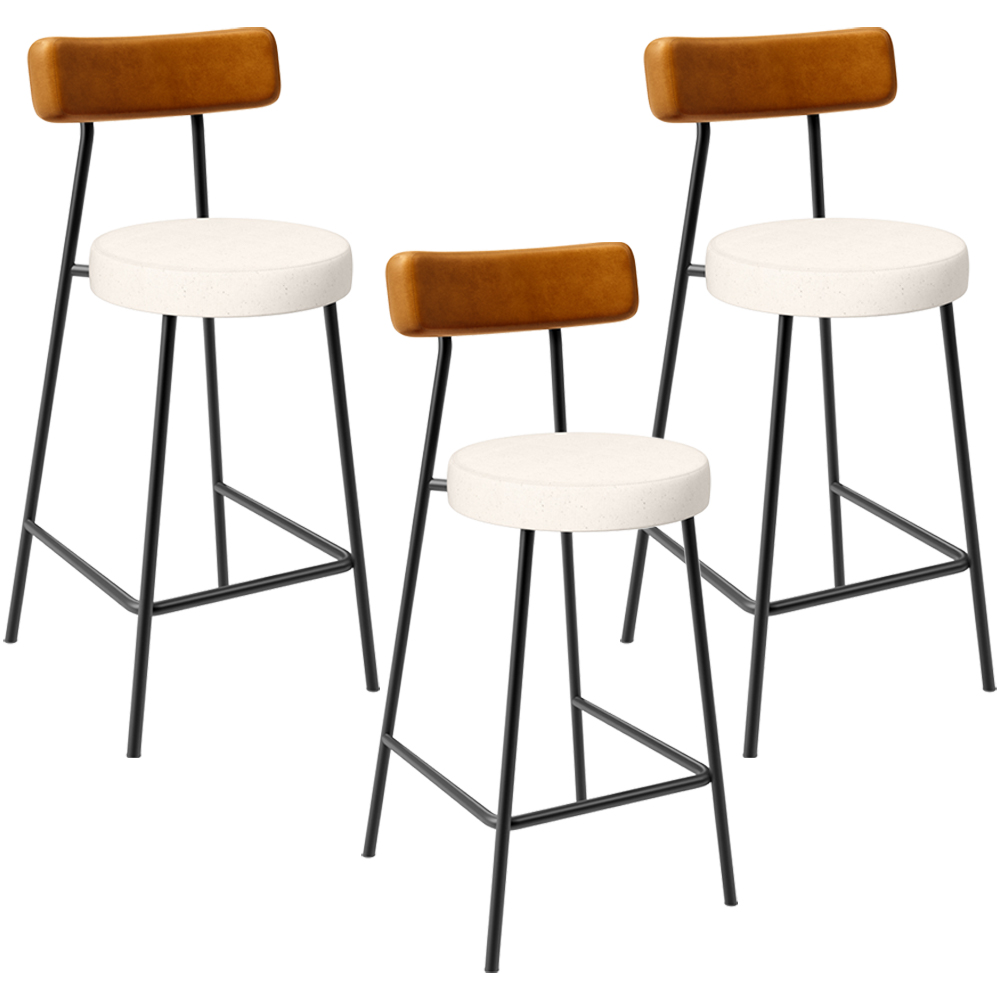 Kit 03 Banquetas Baixa Cozinha Sala Jantar Bancada Milão L02 Couríssimo Whisky Linho Cru - Lyam Decor
