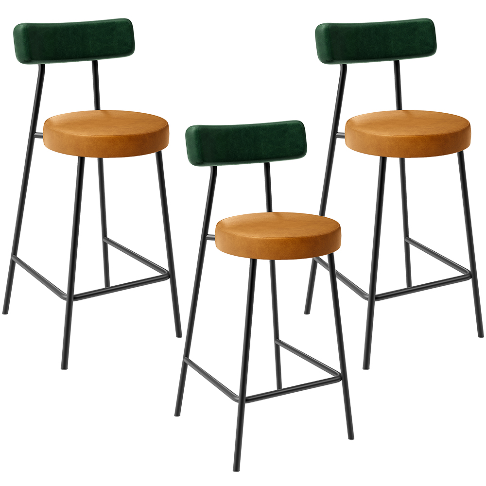 Kit 03 Banquetas Baixa Cozinha Sala Jantar Bancada Milão L02 Facto Verde Couríssimo Whisky - Lyam Decor