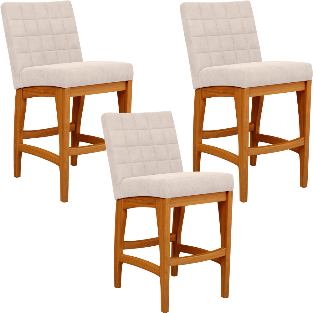 Kit 03 Banquetas Baixa Para Cozinha Bancada Bar Sala Jantar Fixa Mila L02 Suede Bege - Lyam Decor