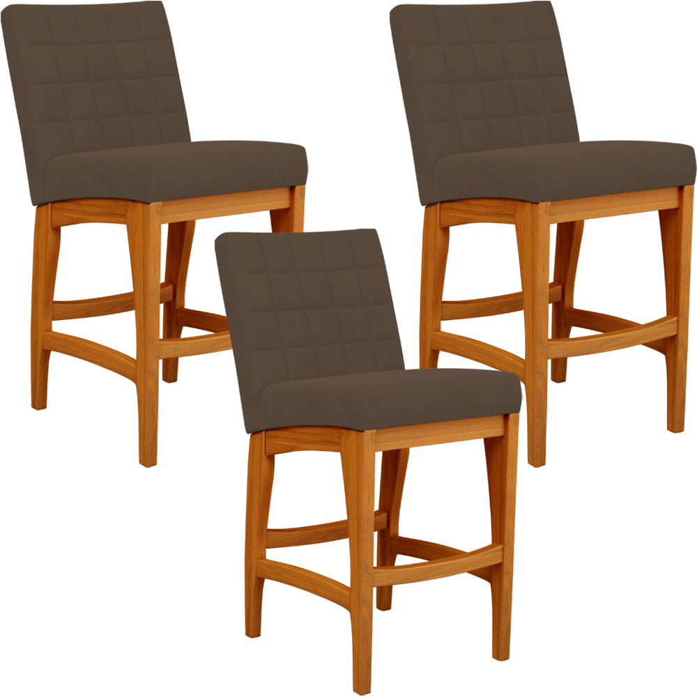 Kit 03 Banquetas Baixa Para Cozinha Bancada Bar Sala Jantar Fixa Mila L02 Suede Marrom - Lyam Decor