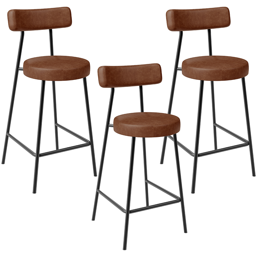 Kit 03 Banquetas Baixa Para Cozinha Sala De Jantar Bancada Milão L02 Couríssimo Marrom - Lyam Decor