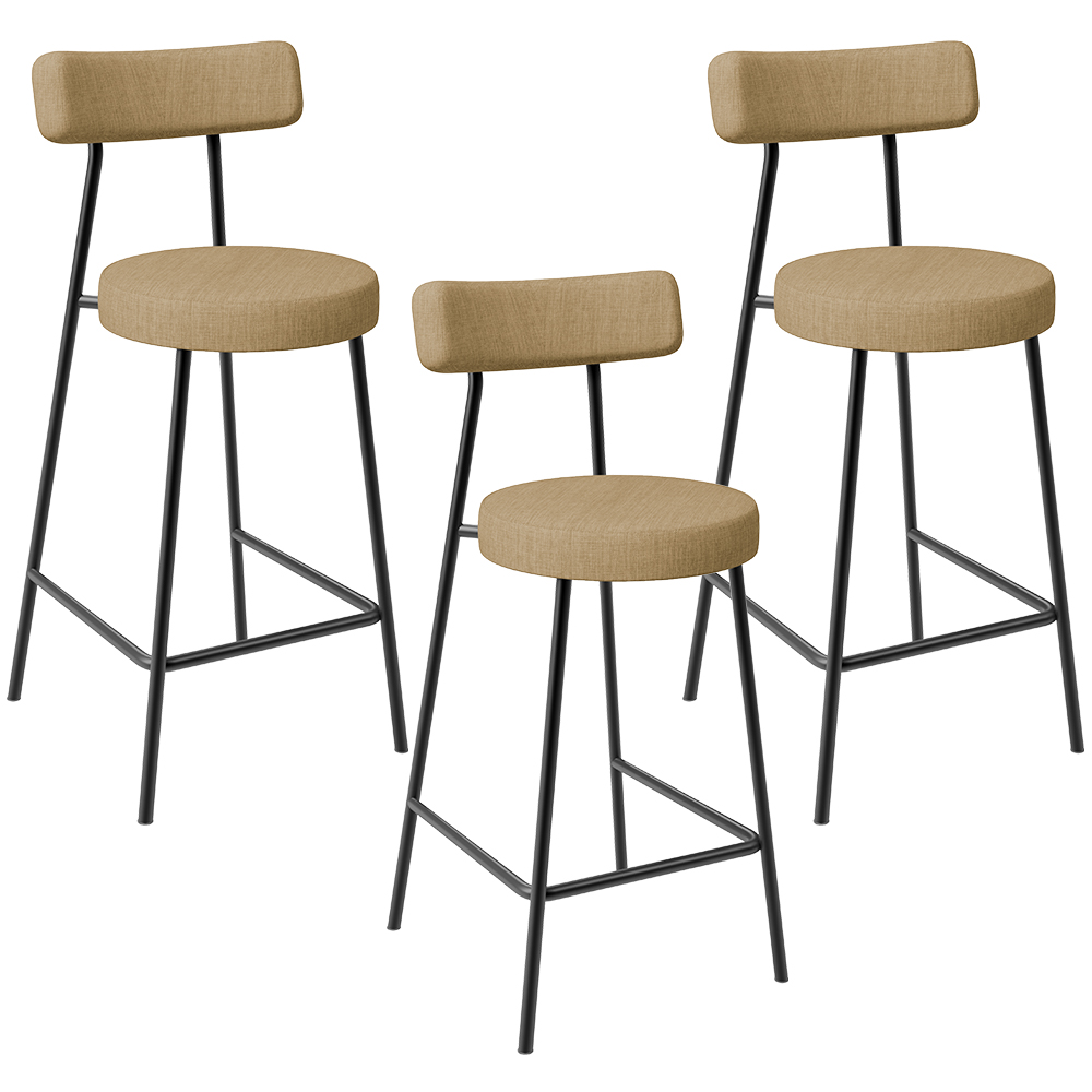 Kit 03 Banquetas Baixa Para Cozinha Sala De Jantar Bancada Milão L02 Linho Bege Escuro - Lyam Decor