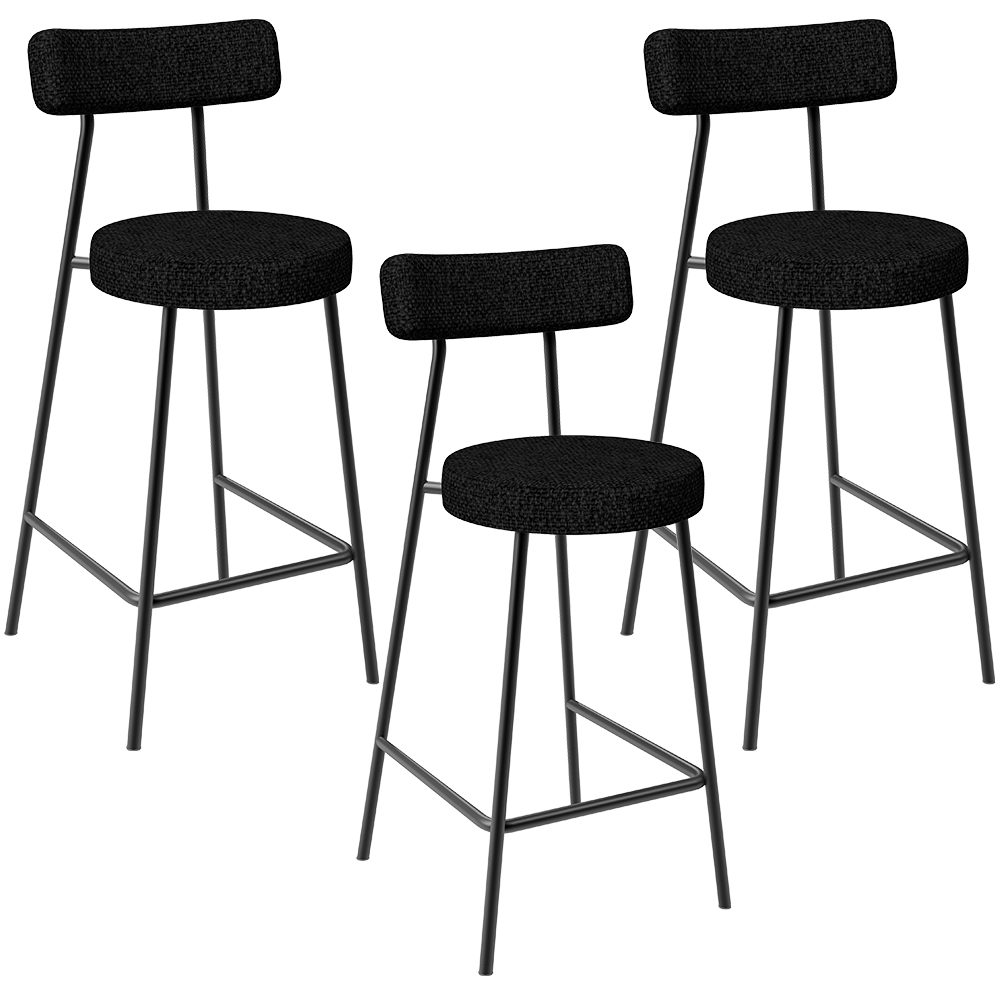 Kit 03 Banquetas Baixa Para Cozinha Sala De Jantar Bancada Milão L02 Linho Chumbo - Lyam Decor